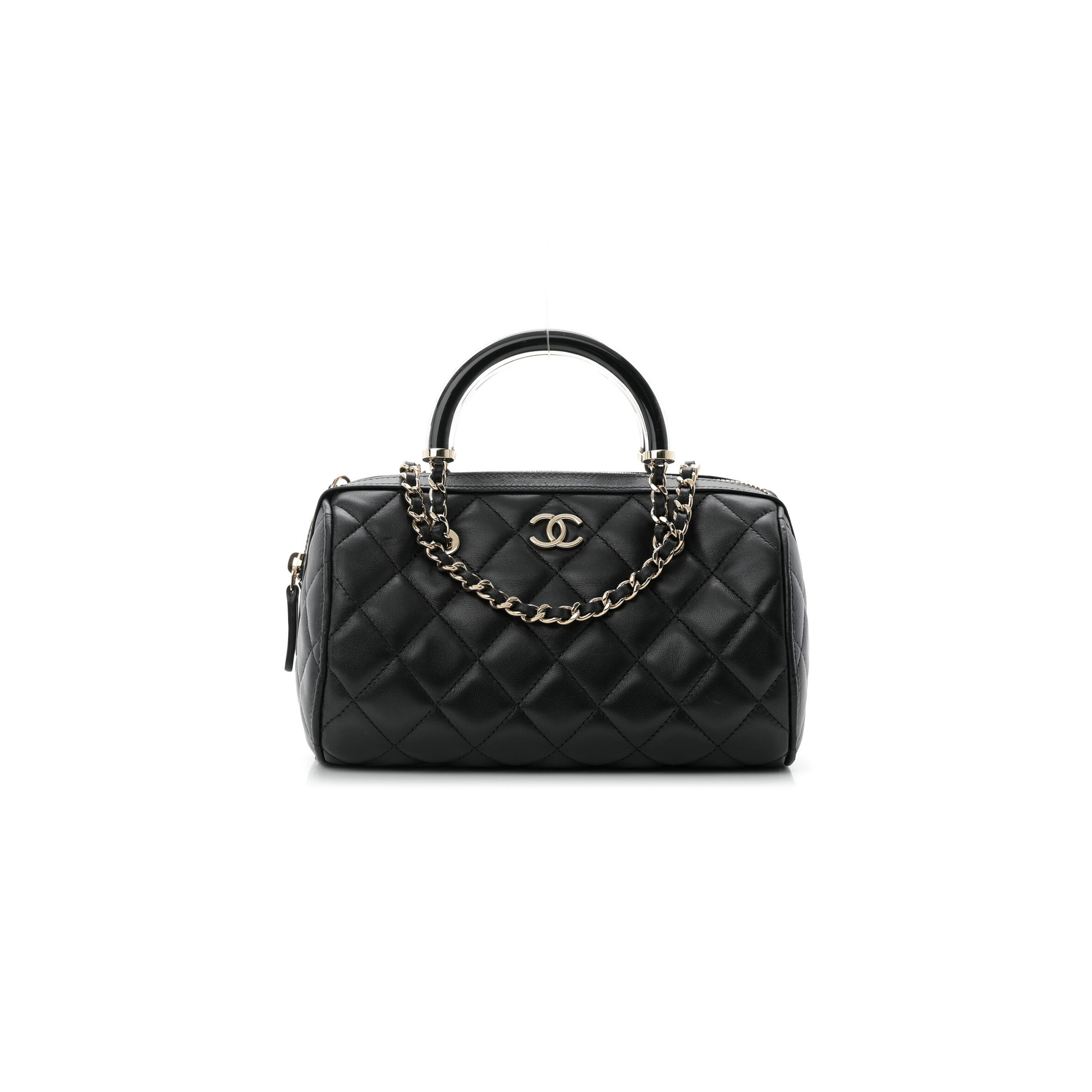 CHANEL LAMBSKIN QUILTED MINI BOWLING BAG BLACK AP4411 (18.5*11.4*4cm)